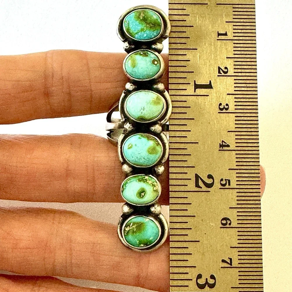 Navajo Long Turquoise Ring Sz 8 Six Stone Signed Randy Billy Sterling Native